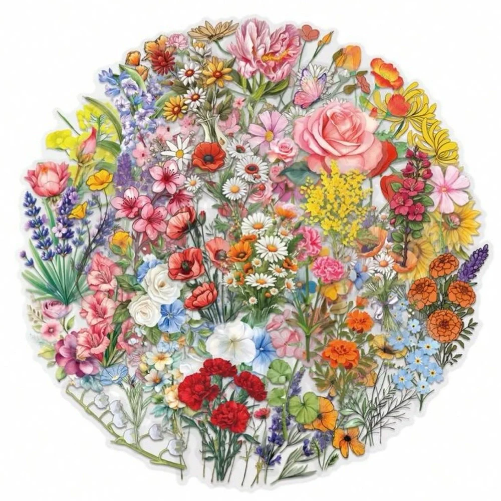 62 Colorful Flower Stickers Spring Garden Florals - Picture 3 of 6